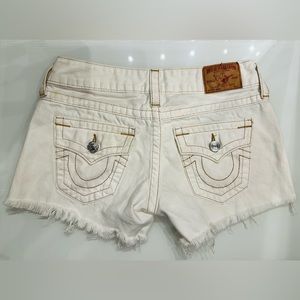 True Religion off white denim shorts